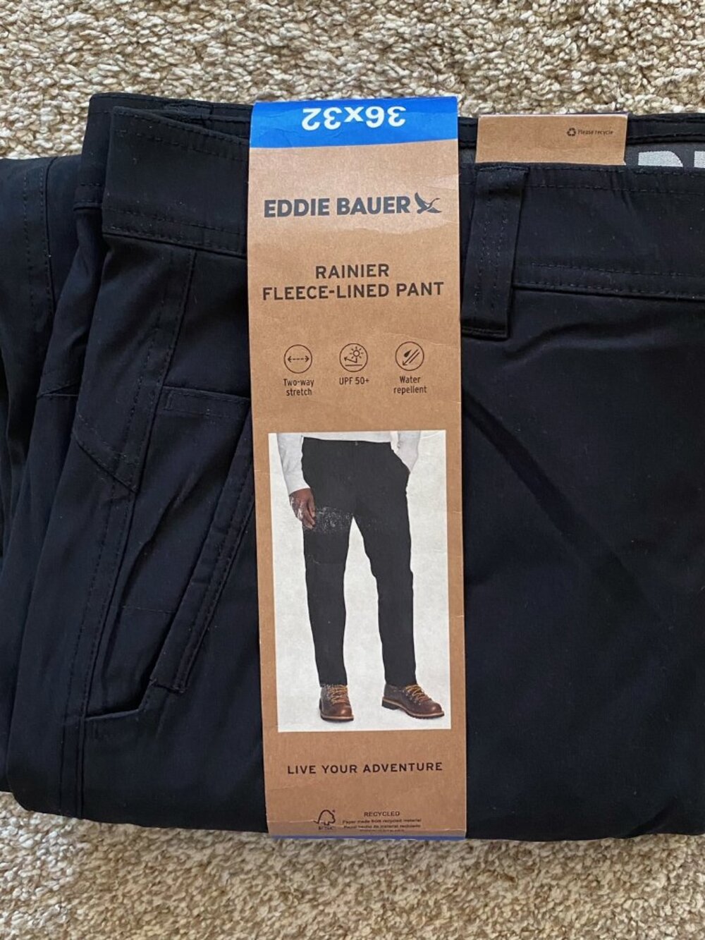 NWT Eddie Bauer Men's Rainier Fleece-Lined Pant Stretch Size 36 X 32 UPF 50+